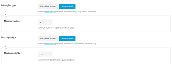 Minimum/Maximum Nights - Room settings