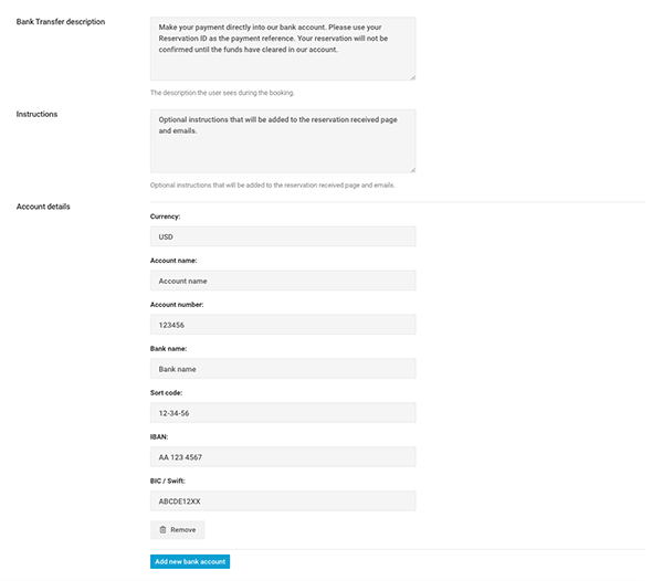 Bank Transfer Payment Gateway - Main settings